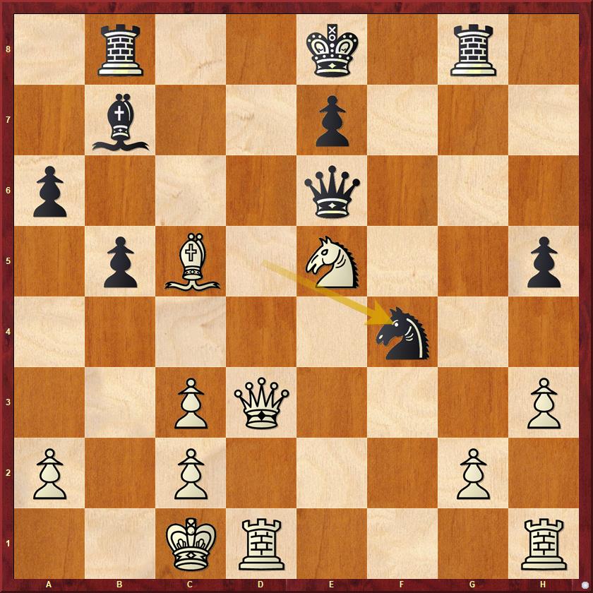 Luis Kuhn - Dimitri Alexandrovski 1/2 - nach dem Fehler 24...Sxf4? findet der Flörsheimer zum Glück nicht das starke 25. Dh7! 